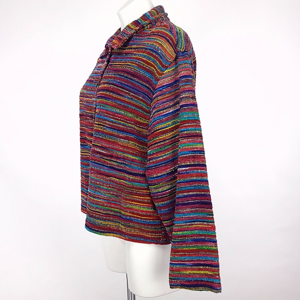 TanTrums Rainbow Striped Corded Jacket Women‎ Multicolor Boho Art to Wear PL - Picture 4 of 7